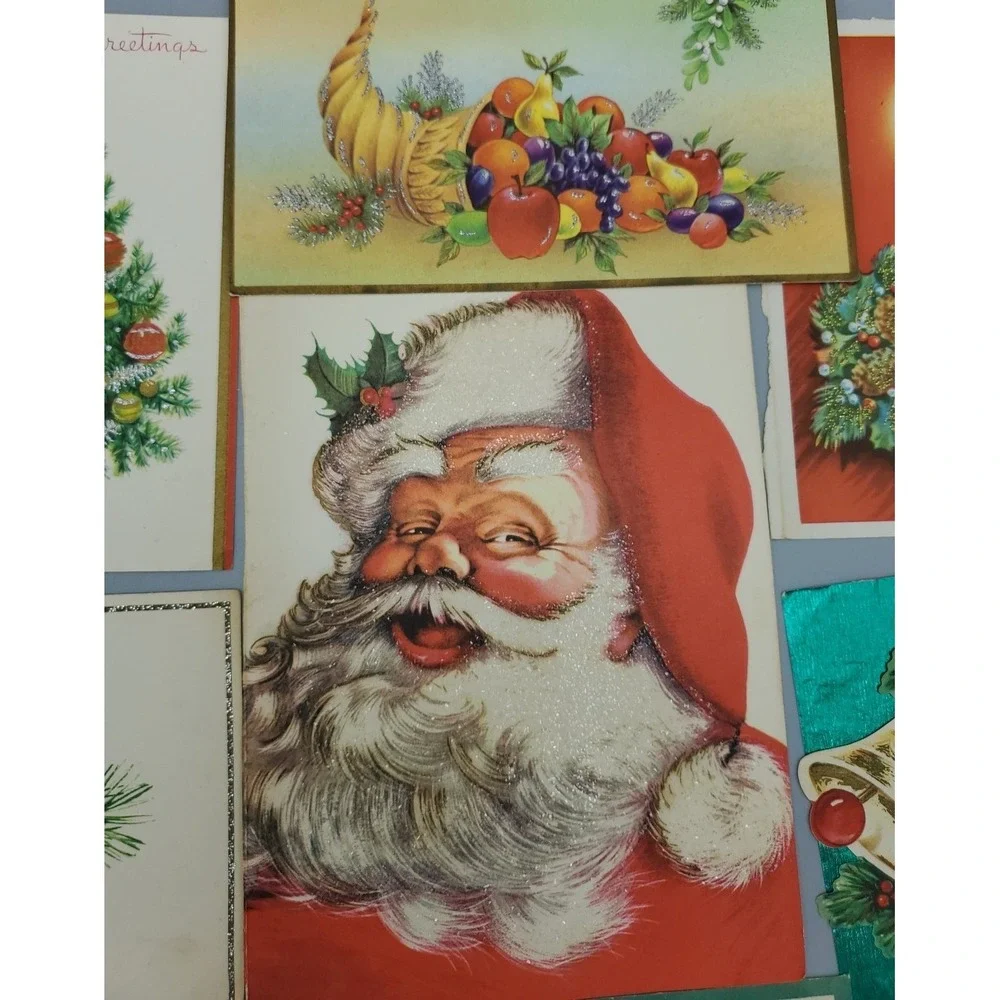 12 Old Vintage Used Greeting Card Fronts Christmas Greetings Embellished Glitter